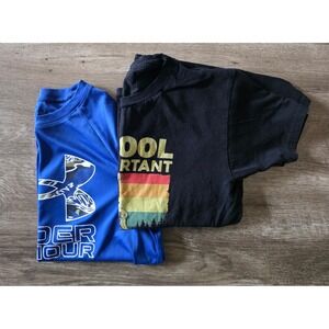 Under Armour Boys Blue Camo Logo Shirt & Black Hunting Graphic Tee Bundle YMD